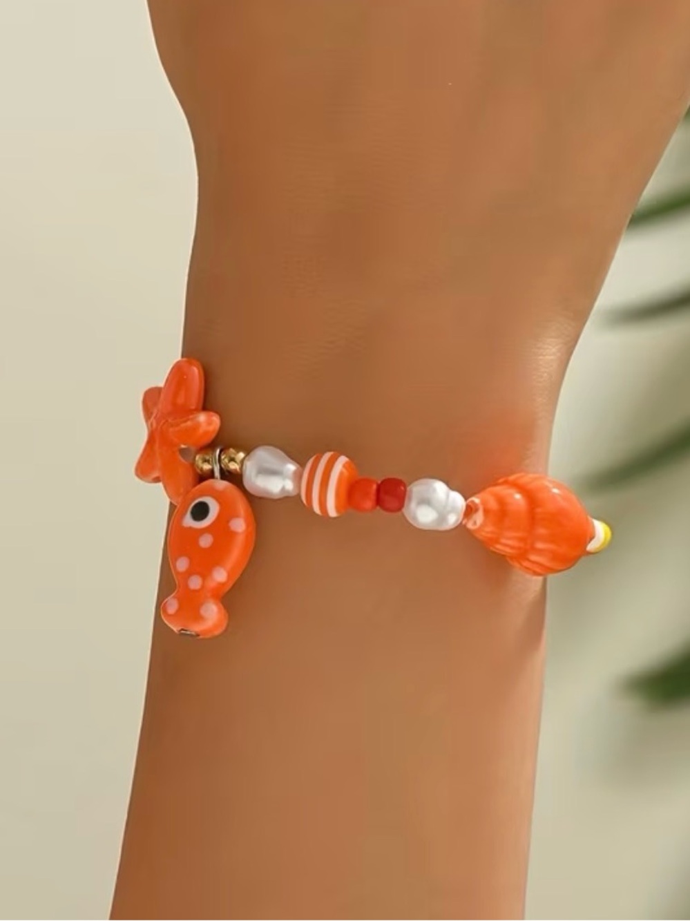 Kids Orange Sea Charm Beaded Bracelet - Cute Ocean Theme